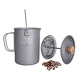 iBasingo Camping Becher Titan Kaffee Tasse Outdoor Hängetopf mit French Press Gerät Filter & Wasserspeier Tragbar Ultraleicht Teetasse Kochgeschirr Kochen Kit 900ml Multifunktions Reisebecher Ti3044D