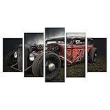 3D Leinwandbilder 5 Teile XXL Vlies Leinwand Bilder Dekoration Hot Rod Oldtimer Bild Auf Leinwand 5Tlg Bilder Mehrteilig Zum Aufhängen Mit R