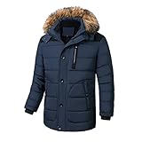 WENZHOU Herren Verdickter Kapuzen Daunenjacke Mittellanger Reißverschluss Plus Size Herbst Winter Warm Übergangsjacke Steppjacke Isolationsjacke Funktionsjacke Kunstfell Warm Gefüttert W