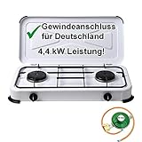 CAGO Campingkocher Gaskocher 2-flammig Gasherd 50 mbar mit Gasschlauch und Gasreg