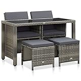 vidaXL Gartenmöbel 5-TLG. mit Auflagen Sitzgarnitur Gartengarnitur Gartenset Sitzgruppe Lounge Rattanmöbel Tisch Stuhl Poly Rattan G