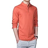 T-Shirt Herren Slim Fit Stehkragen Einfarbig Shirt Herren Knopf Ausschnitt Lassig Shirt Herren Einfachheit Mode Langarm Shirt Herren Komfortabel Atmungsaktiv Leinenhemd H