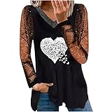 Kolylong®Tüll Mesh Langarmshirt Damen V-Ausschnitt Langarm Oberteile Tops Sexy Glitzer Sweatshirt Mode Patchwork T-Shirt Freizeit Elegant T-Shirt Einfarbige Blusenshirt Slim Fit Tunika Top