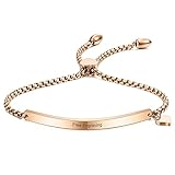 MunkiMix Personalisierte Edelstahl Herz Charms Armband Gravur Text Namen für Frauen Mädchen Individuelle Geschenke für Freunde (Roségold)