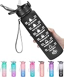 MEITAGIE 1000 ml Sport-Wasserflasche mit motivierender Zeitmarkierung und Strohhalm, ungiftigem Tritan-Material; 1-Klick zum Öffnen für Sport/Radfahren/Camping (schwarz, 1000 ml)