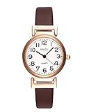 JSDDE Uhren Klassische Damen Armbanduhr Arabische Ziffer Damenuhr Lederband Uhr Analog Quarzuhr Retro Uhr Schwarz für Frauen Damen Mädchen(Kaffee)