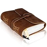 Handgefertigtes Echtleder Vintage Tagebuch - mit Echten Blütenblättern im Papier - Ledergebundenes Notizbuch, Perfekt als Reisetagebuch, Jounal zum Selberschreiben oder als Notebook - 18 x 13