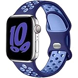 Upeak Sport Armband Kompatibel mit Apple Watch Armband 40mm 38mm 41mm, Atmungsaktiv Silikon Doppelloch Schnappschnalle Band, für iWatch Series 7/SE/6/3, 38mm/40mm/41mm-M/L, Navy Blau/Kornblumenb