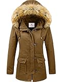 Uoiuxc Damen Wintermantel Dicke warme winddichte Parka Jacke mit Futter und Kapuze (Khaki,XL)