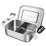 SveBake Lunchbox Edelstahl Auslaufsicher - 800ml Brotdose aus Metall mit fächer - Lunchbox Geeignet für Schule, Kinder & Erwachsene, inkl. Besteck