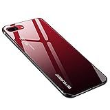 Hülle für iPhone 8 Plus, Hülle für iPhone 7 Plus Gehärtetes Glas Zurück mit Weichem TPU Silikon Rahmen Handyhülle Farbverlauf Farbe Case Schutzhülle für iPhone 7 Plus / 8 Plus (Rot-Schwarz)