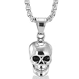 Beydodo Kette Gothic Herren Edelstahl, Halskette Silber Charms Totenkopf Anhänger Freundschaftskette Kette Hip Hop Punk