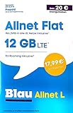 Blau Prepaid SIM Karte - inklusive 20 € Startguthaben- Blau Allnet L - 12GB für Paketpreis 17,99 Ohne Vertragsbindung
