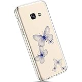 Ysimee Hülle kompatibel mit Samsung Galaxy A3 2017 Handyhülle, Transparent Weiche Silikon Schutzhülle Muster Blumen [Crystal Klar] TPU Bumper Case Dünne Stoßfeste Protective Hülle, Schmetterling