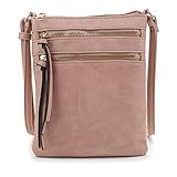 DELUXITY Essential Casual Multifunktionale Mehrzwecktasche Doppelreißverschluss Crossbody Geldbörse Schultertasche für Frauen, mauve, Einheitsgröß