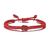 VNOX Echte Liebesknoten-Armbänder Handgefertigtes geflochtenes konzentrisches Knoten-Glücksarmband Infinity Paar-Stil verstellbares Armband rot weiblicher Stil,16-28