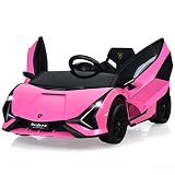 COSTWAY 12V Kinderauto mit 2,4G-Fernbedienung, Elektroauto 3-5km/h mit MP3, Radio, Musik und LED-Scheinwerfer, Kinderfahrzeug für Kinder von 3-8 Jahren (Rosa)