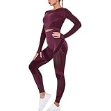 MUYOGRT Damen Sportanzug Trainingsanzug Jogginganzug Sport Sets 2-teiliges Bekleidungssets Yoga Outfit Hosen und Sport Crop Top Freizeitanzug Sportswear(B-Red Wine，M)