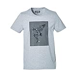 LOOKS BY WOLFGANG JOOP Herren Designer T-Shirt Unifarben mit Engel Skelett Motivprint – Klassisches T-Shirt mit Rundhalsausschnitt und geradem Schnitt – Skelett Flügel Effekt Print – grau Melang