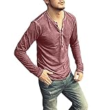 JIOJIO Herren Baumwolle Longsleeve Langarmshirt Knopfleiste V Ausschnitt Henley Shirt Slim fit Herbst Winter Langarm Bluse Top Pullover Sweatshirt Hemden Oberteil langärmliges Einfarbig