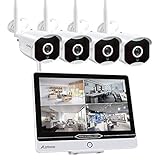 Überwachungskamera Set mit Monitor 8CH 12 Zoll 5MP Funk NVR und 4 x 1080P WLAN IP Kamera Vorinstalliert für Innen Auß