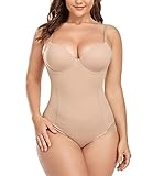 DUROFIT Miederbody Formender Shaping Body Shaper Figurformender BH Formbody Formende Bodys Bauch Weg Stark Formend Shapewear Damen Gepolsterter Nathlos Bodysuit Unterwäsche Beige L