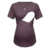 Deals, pitashe Stillshirt Umstandstop Damen Umstands Stilltop Rundhals Spitze Langarmshirt Top Stilloberteil Stillen Weste Umstandsmode Stillanzug Oberteile Top Schwanger T-Shirt Shirt U