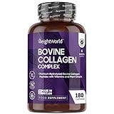 Kollagen Hydrolysat Komplex - 180 Rinderkollagen Kapseln - Bovine Collagen Complex mit Biotin, Ginkgo, Grüner Tee, DHA, L-Theanin & Alpha-Liponsäure (ALA) - WeightW