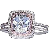 Ringe Damen Verlobungsringe Edelstein Quadratischer Ringe Quadratischer Funkelnder Strahlenkranz Ring In RoséGold RoséVergoldete Metalllegierung Und Cubic Zirkonia C