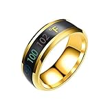 Hirolan Ringe Farbwechsel Ring Stimmung Emotion Temperatur Index Farbwechsel Ring Cosplay Ring Mit Kette FüR Frauen MäNner Schwarz Hochzeit Ring Mit Goldene Nut Eben GebüRstetes Finish Verlobung Ring