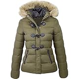 WJANYHN Herbst Und Winter Mode LäSsige Baumwollwattierte Jacke Damen Kurze Kapuzen Warme Jacke Horn Schnalle Dekoration Damen Baumwollwattierte Jack