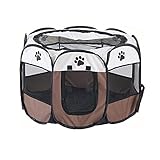 FBBA Tragbarer faltbarer Haustier-Laufstall (74 * 74 * 43 cm, braun), achteckiges Gitter-Haustierhaus für Kätzchen und Welpen, atmungsaktiver Zwinger Käfig für drauß