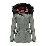 Winterjacke Damen Winterparka Kunstfell Mantel Jacke mit Teddyfell Gefüttert Dicker Steppmantel Warm Outdoorjacke mit Kapuze Winddicht Steppjacke Funktionsjacke Reißverschluss W