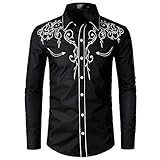 XPDD Herren Hemden Herren-Langarm Hemd Slim-Fit Einfarbig Regular Blumendruck Button-down Herrenhemden Kurzarm-Hemden Freizeit-Hemd Business Party Freizeit Shirt Langarmhemd für M