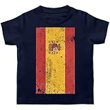 Fussball WM 2022 Fanartikel Baby - Spanien Flagge Vintage - 3/6 Monate - Navy Blau - Fußball - BZ02 - Baby T-S