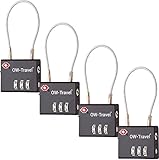 Kabelschloss 3 Stellig Zahlenschloss Kofferschloss Vorhängeschloss Gepäckschloss Sicherheitsschloss TSA Lock Cable USA Schloss Zahlencode für Reise Koffer Spind Rucksack Luggage: 4er Set Schw