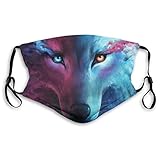 9090 Domineering Cool Dreaded Animal Galaxy Fantasy Wolf Art 5 Mundbedeckung waschbar mit 2 Stück Filtern, wiederverwendbare Gesichtsbandanas staubdichte Sturmhaub