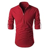 Shirt Herren Herbst Winter Reißverschluss Stehkragen Einfachheit Einfarbig Design Herren Henley Hemd Urban Slim Fit Kein Bügeln Outdoor Camping Angeln Männer Langarm S