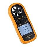 Amgaze Windmesser Digital Anemometer Windmessgerät Air Flow Geschwindigkeit Messung Thermometer mit Hintergrundbeleuchtung für Windsurfen Kite Flying Segeln S