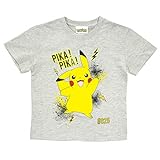 Pokemon Pikachu Pika Pika Jungen-T-Shirt Heather Grey 128 | Kinder Anime Top, Geburtstag Geschenk-Idee für Jung