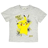 Pokemon Pikachu Pika Pika Jungen-T-Shirt Heather Grey 128 | Kinder Anime Top, Geburtstag Geschenk-Idee für Jung