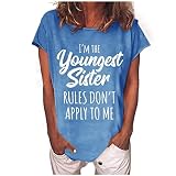 Tekaopuer Damen-Tops, kurzärmeliges T-Shirt aus Baumwolle, Rundhalsausschnitt, locker, lässig, Basic-T-Shirt, Sommer-Tops, Blau., XXX-Larg
