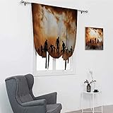 GugeABC Halloween Roman Shades for Windows, Zombies Dead Men Walking Body in the Doom Mist at Night Sky Haunted Theme Print Window Volant Balloon Rollo, Orange Black, 106,7 x 182,9