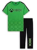 Xbox Schlafanzug Herren Lang, Pyjama Herren mit Kurzarm T-Shirt und Langer Schlafanzughose, Gaming Merchandise, S-3XL (Grün, XXL)