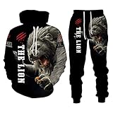3D Löwe Drucken Jogginganzug Herren Trainingsanzug Freizeitanzug Teenager Jogginghose Freizeitanzug Trainingsanzug Hausanzug Joggingsuit Herren Sportanzug Männer Jogging Anzug Sweatshirt H
