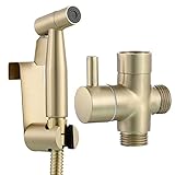 Tecmolog Bidet Handbrause Set Edelstahl Bidet Sprayer Shattaf Toilette mit Halterung und Schlauch, Gebürstetes Gold, WS024J2F