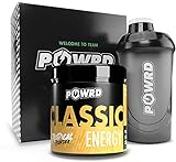 POWRD®️ CLASSIC ENERGY Tropical Thunder mit Shaker - Gaming Energy & Pre Workout Booster Drink Pulver - Fruitmix - VEGAN - 320g 40 Portionen - für Gaming, Training, Lernen, Arb