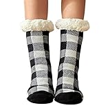 Flauschige Hausschuhsocken für Damen, gemütliche warme Winter-Kabinen-Plüschsocken, weiche bequeme, flauschige Plüsch-Hausschuhsocken, Weihnachtsplaid-Strumpf-Stuffer-Geschenk,