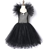 MAXIAOTONG Schwarz Maleficent Teufel Kostüme Kinder Mädchen Tutu Kleid Ankel Länge Kleider Teufel Kostüm Cosplay Outfits Hörner Flügel (Color : Only Clothing, Size : 4 5Y)