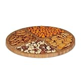 Relaxdays Servierplatte Bambus, rund, Servierteller mit Unterteilung, Ø 33 cm, Snackteller für Gebäck, Käse, N